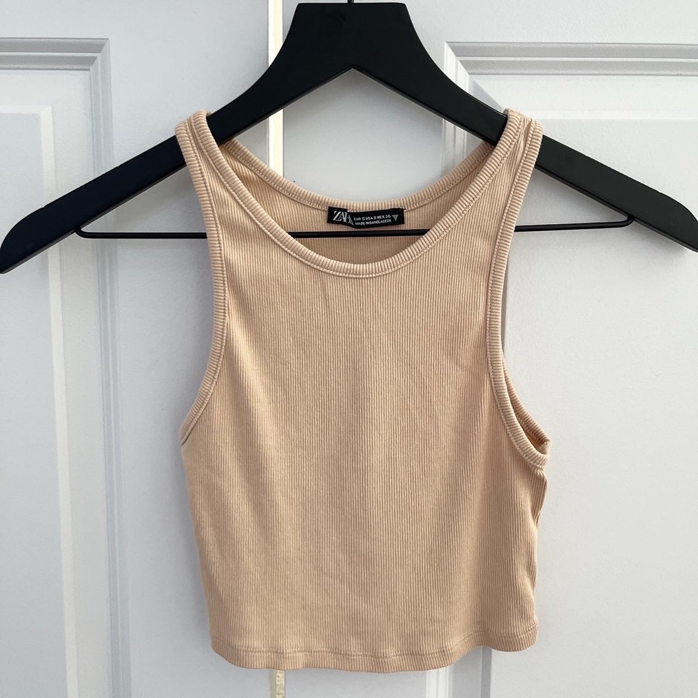 ZARA Tank Top Ribbed Shirt Beige Sand